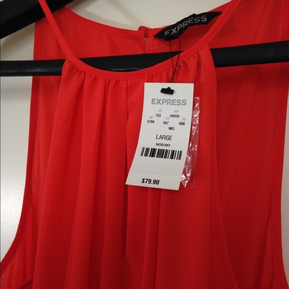 Express Orange & Tan halter style dress w/ sash L - Picture 2 of 7